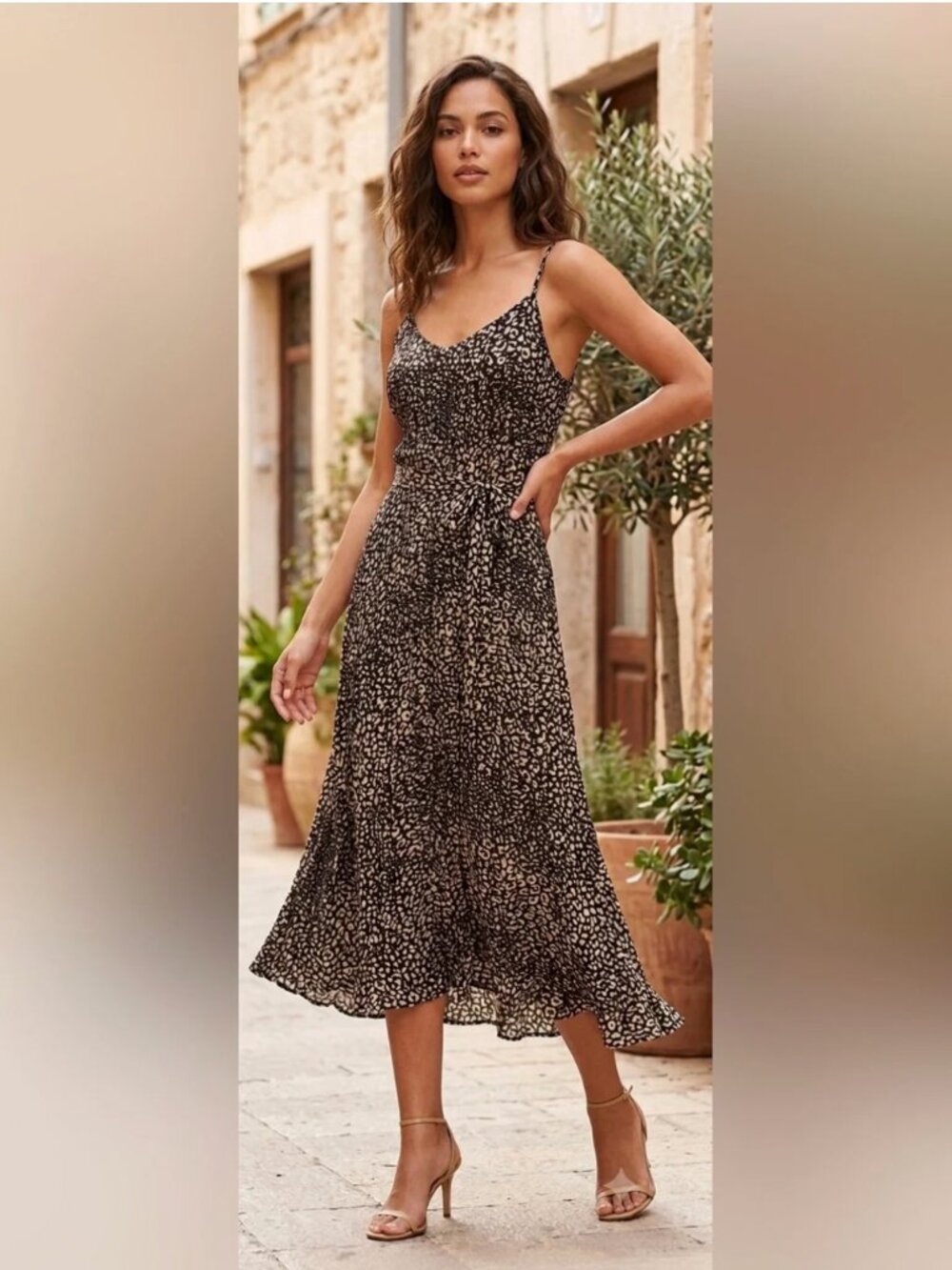 Anthropologi Bishop + Young Mara Dress Midnight Animal Leopard Print Pleated Max